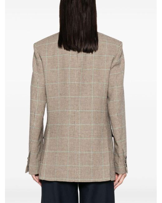 Roberto Cavalli Natural Houndstooth Double-breasted Blazer