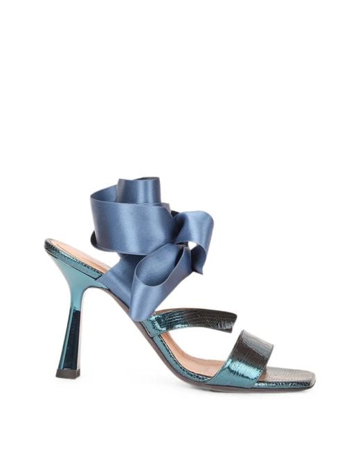 Alberta Ferretti Blue Bow-Detail Satin-Finish Sandals