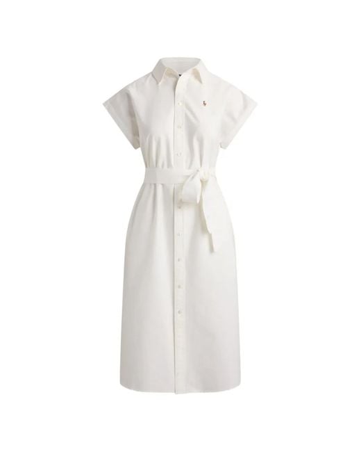 Polo Ralph Lauren White Midi Belted Shirt Dress