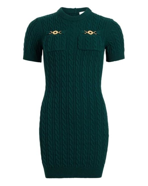 Patou Green Cable-Knit-Button Mini Dress