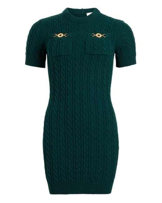 Patou Green Cable-Knit-Button Mini Dress