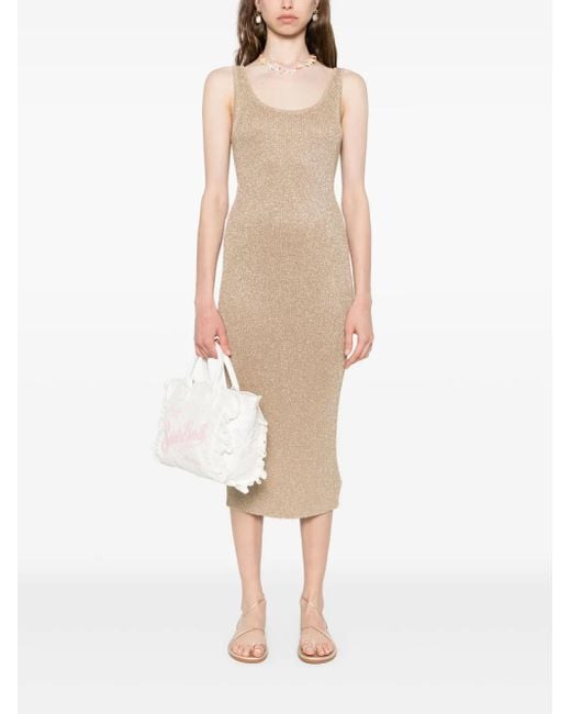 Mc2 Saint Barth White Metallic-Threading Midi Dress