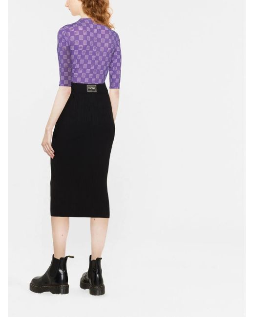 Versace Jeans Couture Black Cotton Midi Skirt