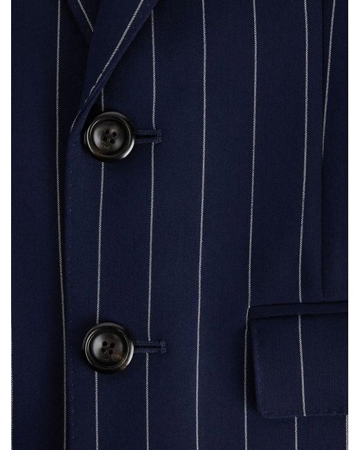 AMI Blue Striped Single-Breasted Blazer