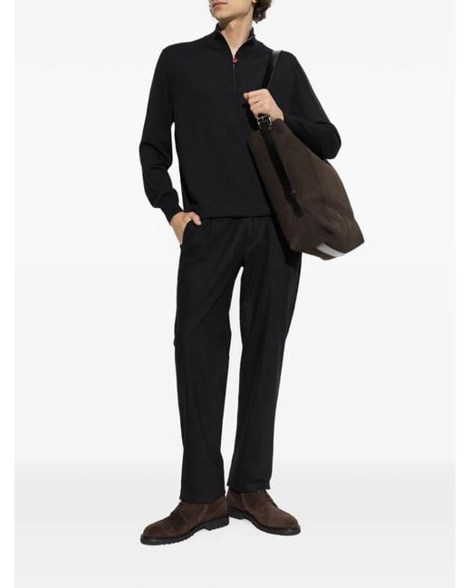 Kiton Black Half-Zip Turtleneck Sweater for men
