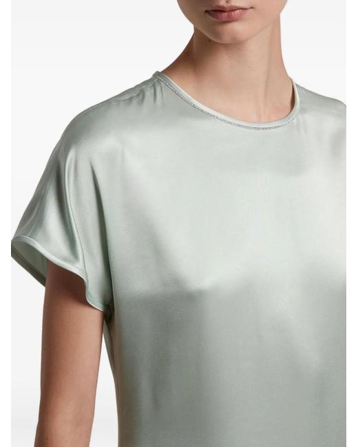 Peserico Green Cap-Sleeve Satin Dress
