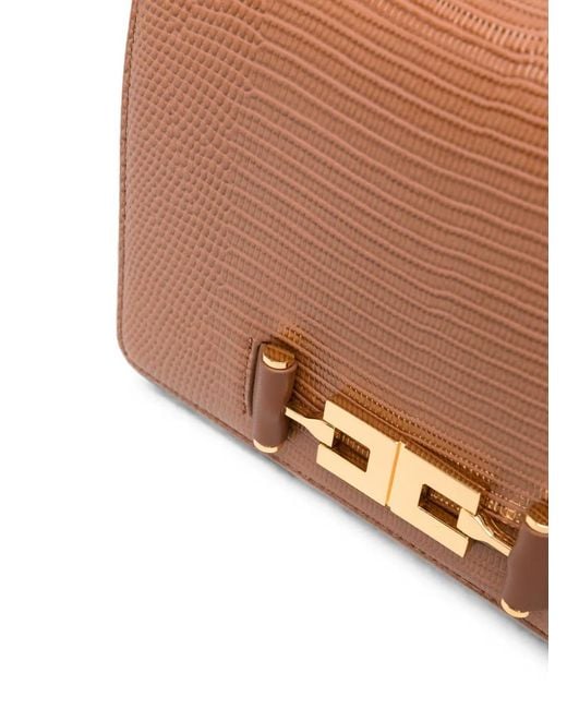 Elisabetta Franchi White Lizard-Effect Logo-Plaque Shoulder Bag