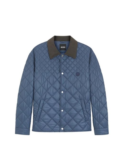 Boss Blue Water-Repellent Jacket With Mixed Quilting for men