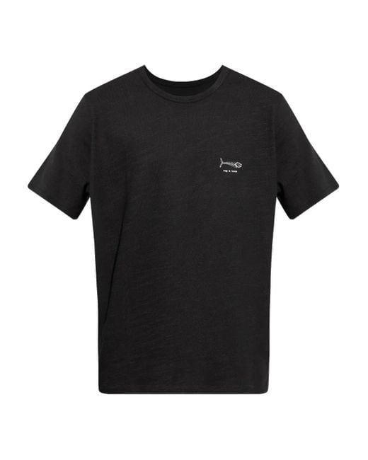 Rag & Bone Black Fish-Embroidered Cotton T-Shirt for men