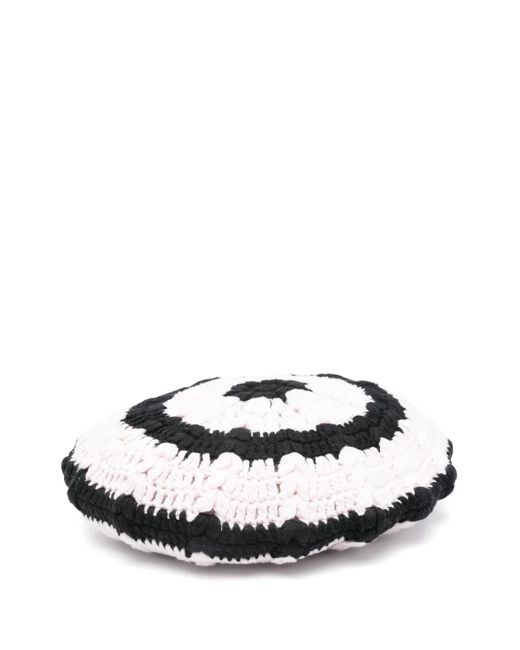 Ganni White Striped Beret