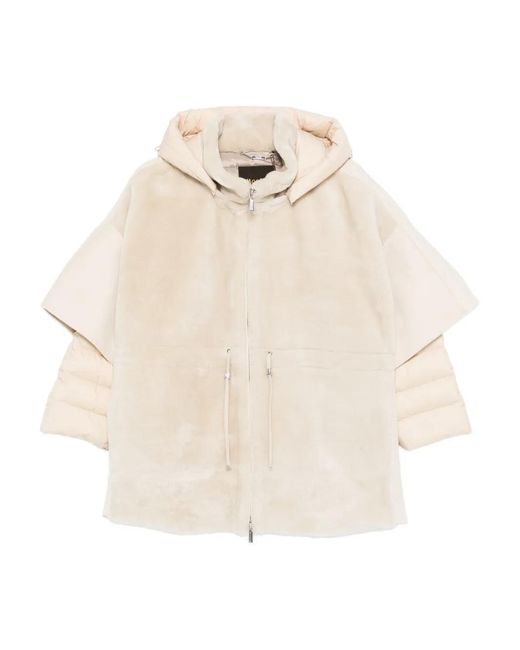 Moorer White Zip-Fastening Hooded Coat