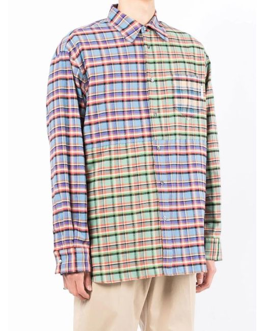 Marni Blue Patchwork Check-Print Oversized Shirt for men