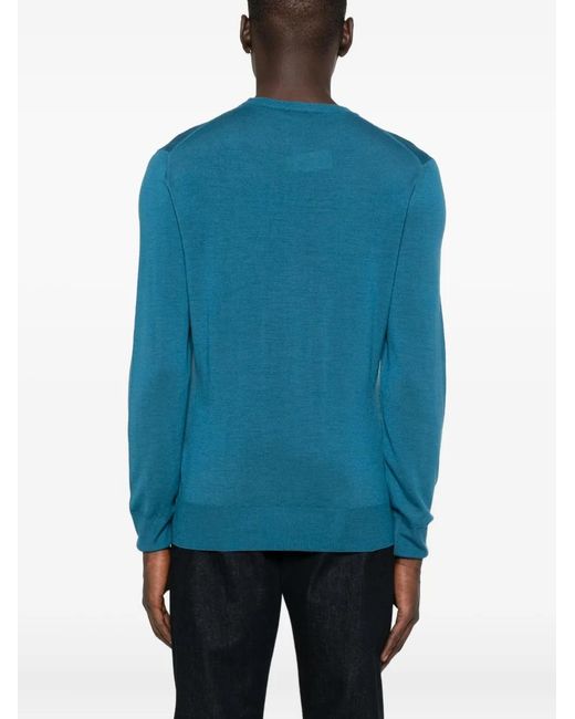 Canali Blue Crew-Neck Wool Sweater for men