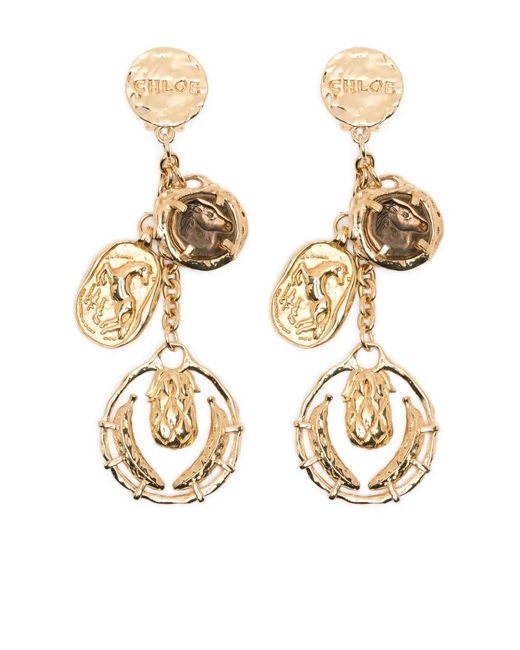 Chloé Metallic Medals Dangling Earrings