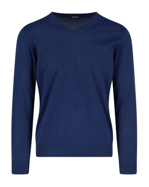 Drumohr Blue V-Neck Long-Sleeve Sweater for men