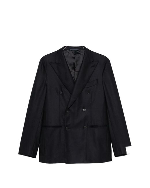 Caruso Black Double-Breasted Peak-Lapel Jacket for men