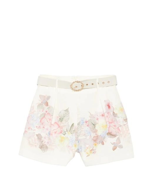 Paperlace White Short Ceinturé À Fleurs