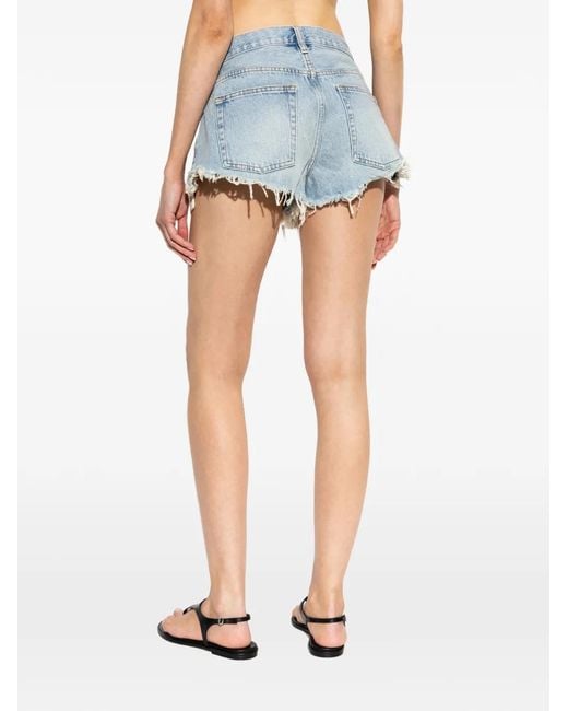 FRAME Blue Frayed Denim Shorts