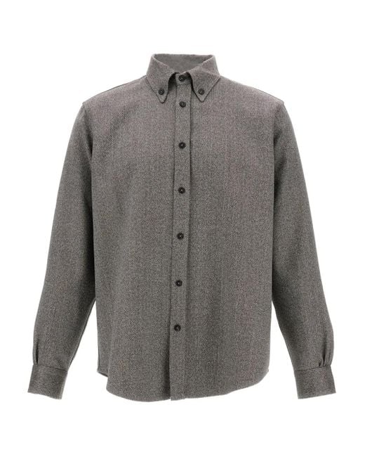 Cellar Door Gray Buttoned-Cuffs Cashmere Shirt for men