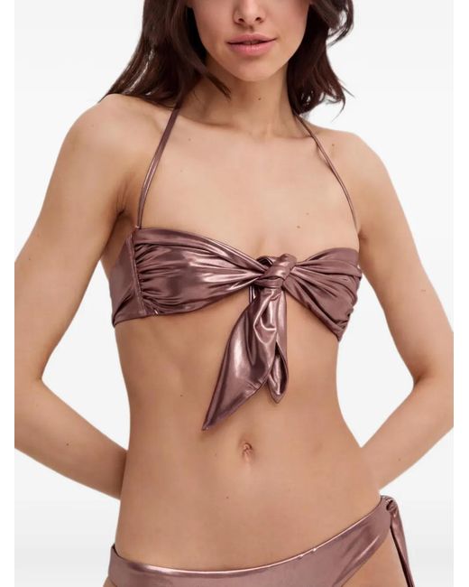 Pinko Brown Knot-Detailed Bikini Top