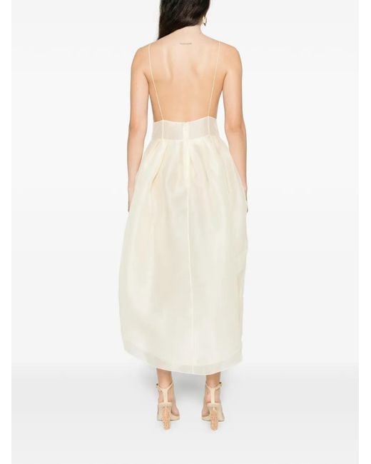 Khaite White Colette V-Neck Midi Dress