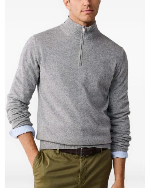 Hackett Gray Quarter-Zip Elbow-Patch Sweater for men