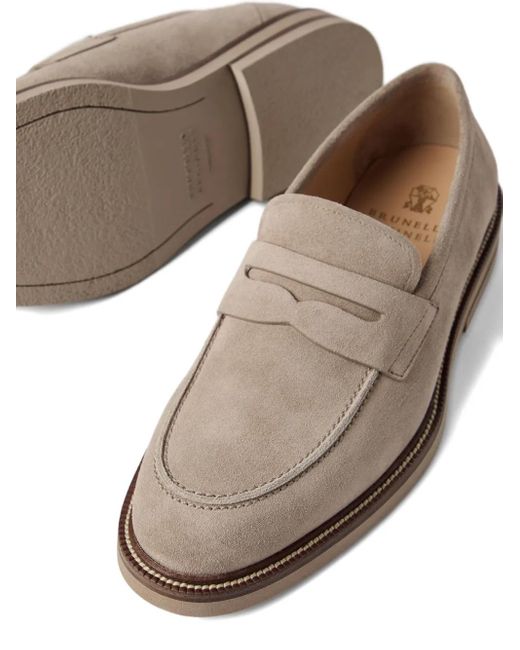 Brunello Cucinelli Brown Penny-Suede Loafers for men