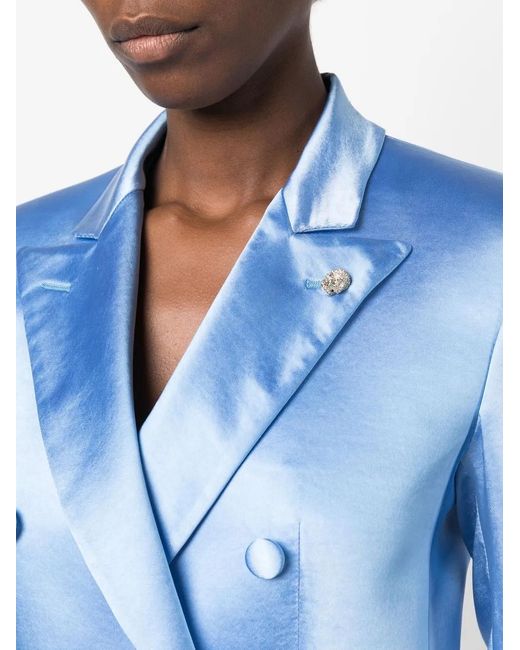 Philipp Plein Blue Double-Breasted Satin Blazer
