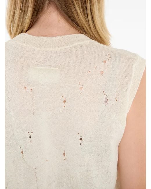MM6 by Maison Margiela White Numeric-Logo Distressed Knitted Vest