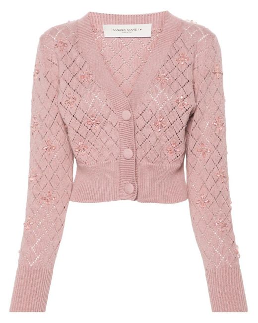 Golden Goose Deluxe Brand Pink Bead-embellished Pointelle-knit Cardigan