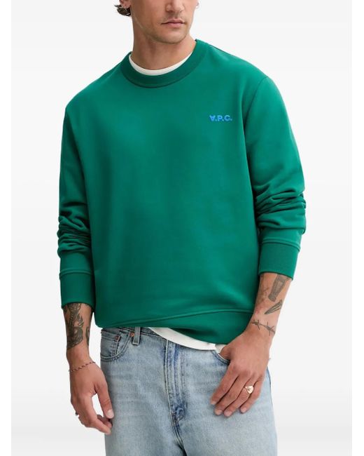 A.P.C. Green Logo-Embroidered Crew-Neck Sweatshirt for men