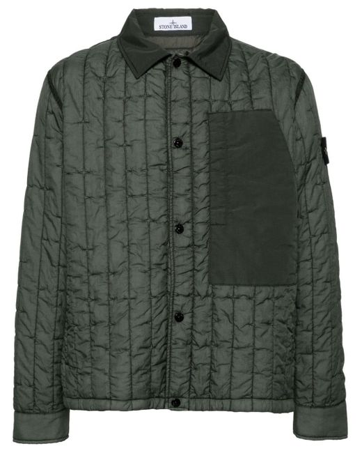 Stone Island Green Press-stud Quilted Shirt Jacket for men
