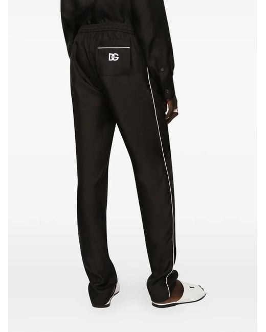 Dolce & Gabbana Black Silk Jogging Pants With Dg Embroidered Patch for men