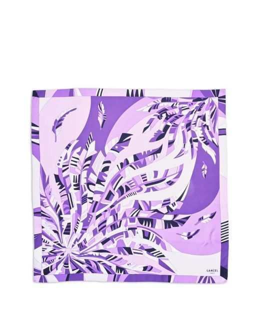 Lancel Purple Printed Silk Square Scarf
