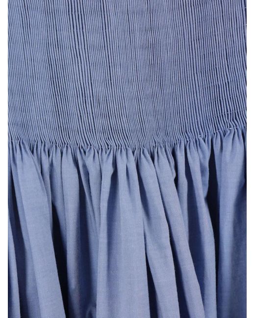 Renata Brenha Blue Shirred-Detail Cotton Midi Dress