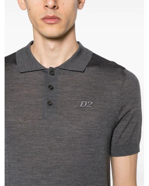 DSquared² Fijngebreid Poloshirt Met Geborduurd Logo in het Gray voor heren