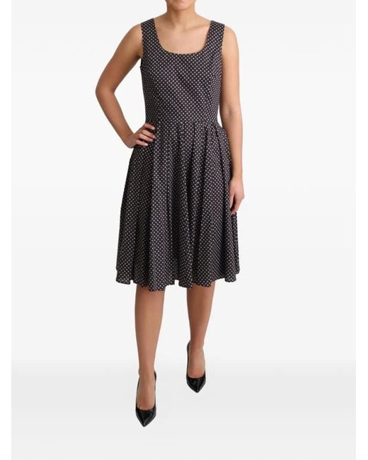 Dolce & Gabbana Black Aline Floral-Print Pleated Dress