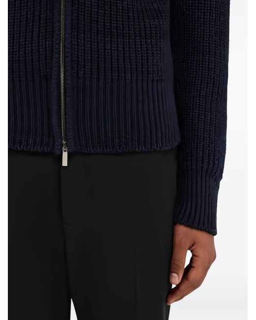 Ferragamo Blue High-Collar Ribbed-Wool Jacket for men