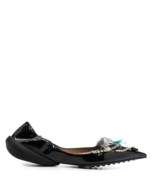 13 09 SR Black 20Mm Crystal-Embellished Pointed Ballerina Shoes