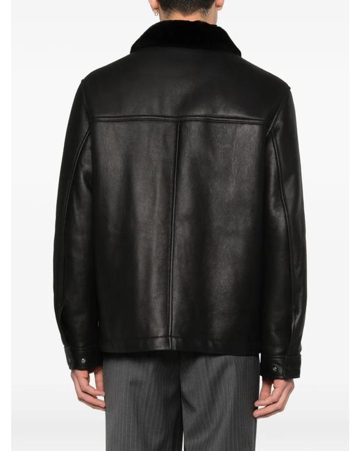 Yves Salomon Black Collared Pocket Leather Jacket for men