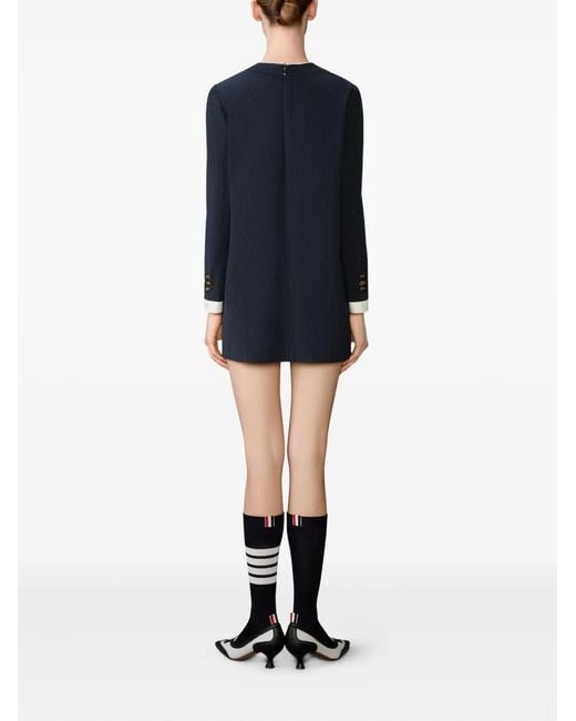 Thom Browne Blue Wool Seersucker Trompe L'Oeil Shift Mini Dress