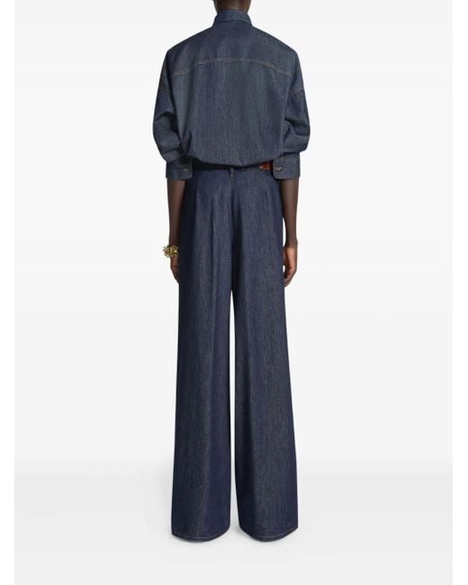 Dries Van Noten Blue Contrast-Stitching Denim Shirt