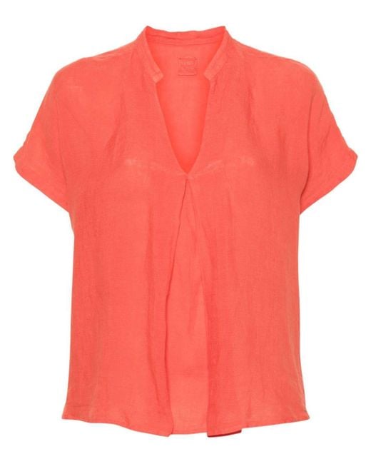 120% Lino Pink Inverted-pleat Linen Blouse
