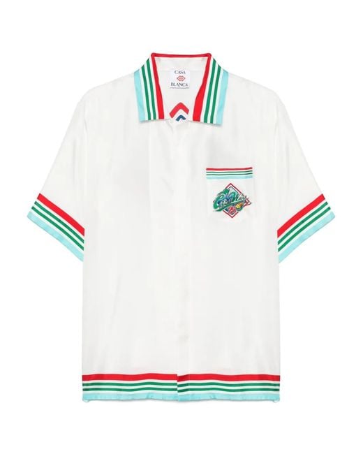Casablanca White Silk Shirt With Accents And Unique Graphics