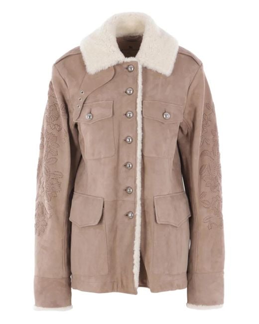 Ermanno Scervino Brown Embroidered Sheepskin Jacket