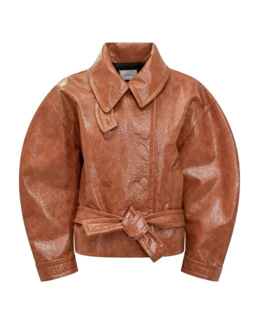 ANDAMANE Brown Balloon-Sleeve Double-Breasted Jacket