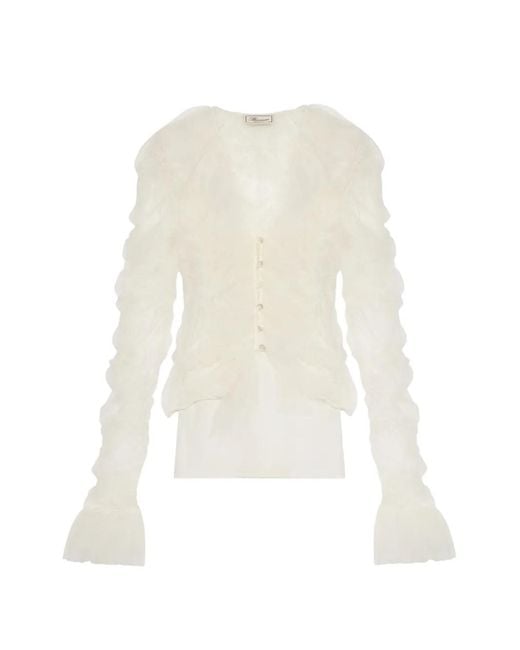 Blumarine White Ruffled Tulle Blouse
