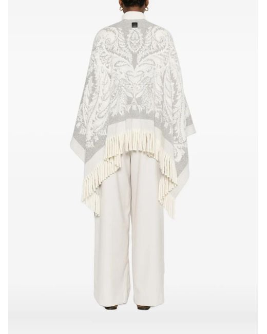 Etro White Paisley-Pattern Fringed Poncho