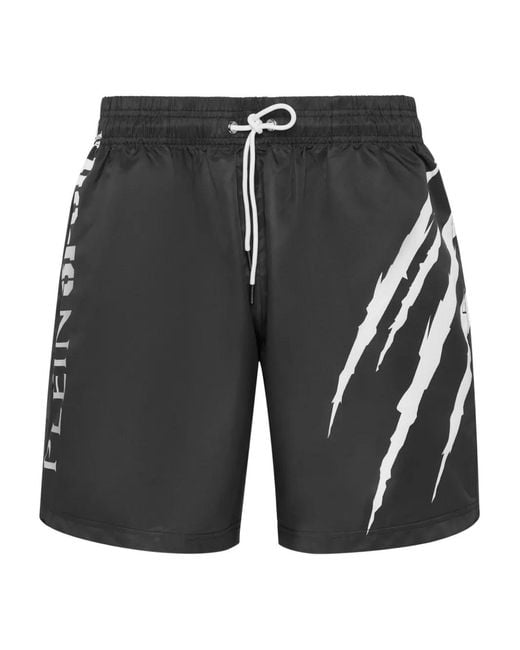 Philipp Plein Black Short De Bain À Logo for men