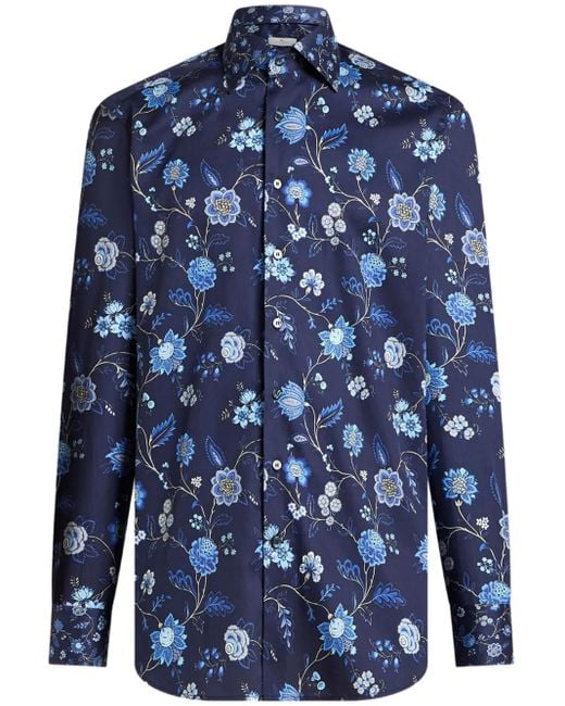 Etro Overhemd Met Bloemenprint in het Blue voor heren